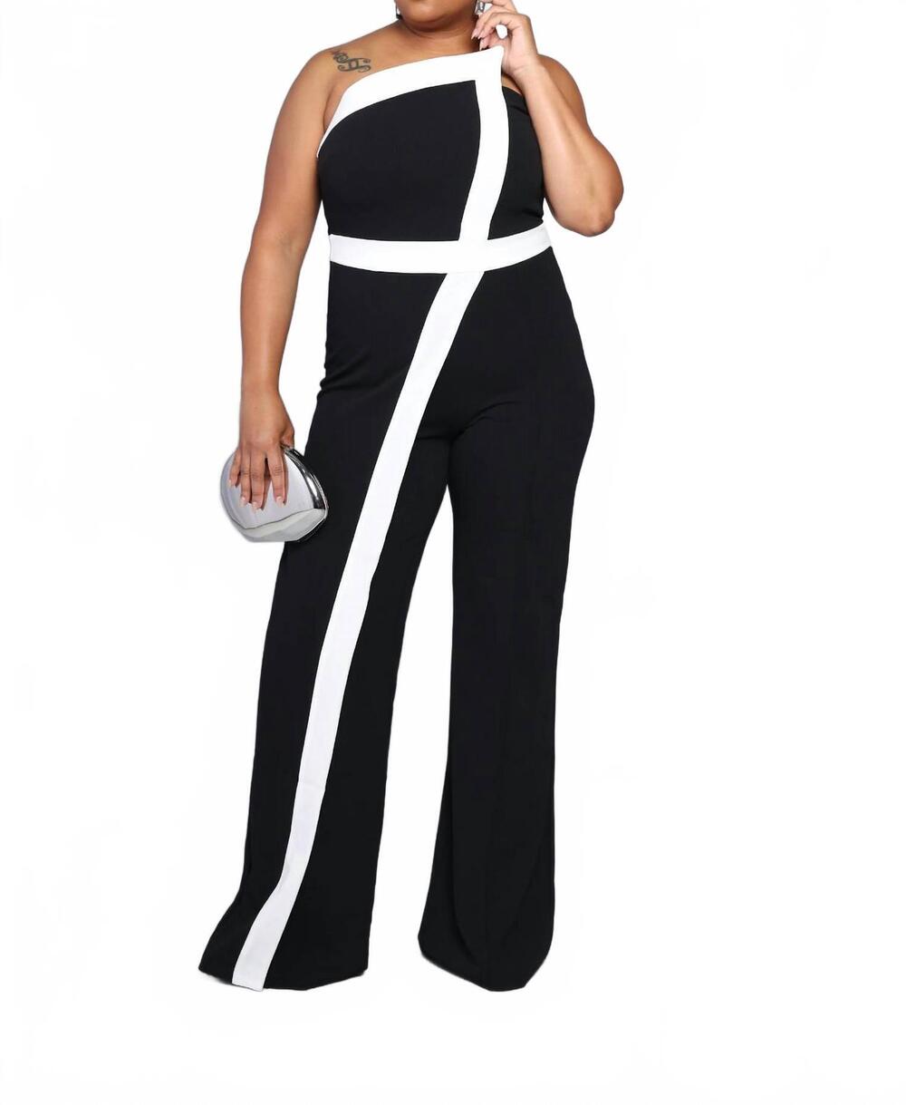 NEW VALENTINE color block sleeveless jumpsuit in black